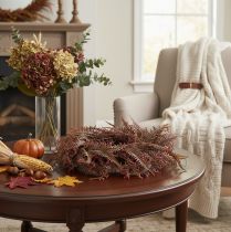 Article Couronne artificielle avec fougères, décoration d'automne, 35 cm, bordeaux, marron et vert, intérieur