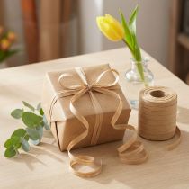 Article Ruban froncé en fibre naturelle beige 10 mm x 100 m