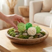 Article Boules en rotin décoratives vert clair, vert et crème Ø5cm x24