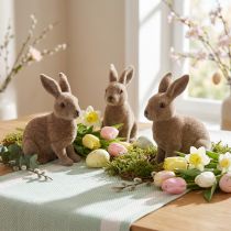 Article Lot de 4 lapins décoratifs floqués en plastique marron - 14 cm