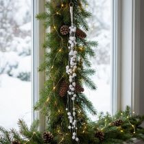 Article Guirlande Hivernale Flocons de Neige avec Pompons Blancs et Paillettes 72 cm