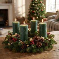 Article Bougies cylindriques rustiques vert foncé Ø60×110 mm – Lot de 4 – Déco maison et Advent