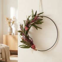 Article Couronne DIY en fleurs séchées Ø30 cm – Lavande, Eucalyptus et Baies Roses