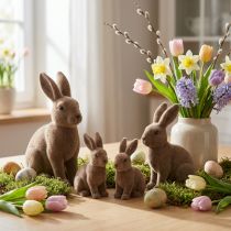Article Set de 6 lapins décoratifs beflockés marron - 11 et 13,5 cm