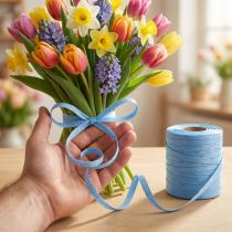 Article Ruban cadeau bleu 10 mm x 100 m en coton biodégradable