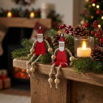 Article Figurines Père Noël en bois assises 6,5 cm – Lot de 12 unités