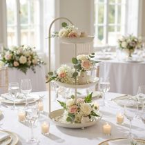 Article Étagère à trois niveaux en métal gris pour décoration de table et occasions spéciales, 55 cm