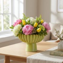 Article Coupe en céramique verte avec design côtelé – Décoration intérieure et de table 21 cm