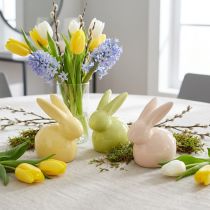 Article Set de 3 figurines lapins en céramique 8,5 cm – Jaune, Vert et Brun