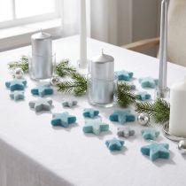 Article Étoiles décoratives floquées bleu et bleu-gris, Ø4/5 cm, 40 pièces