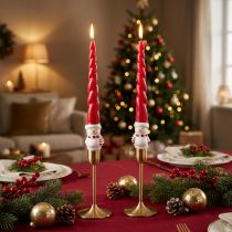 Article Bougies longues de Noël Rouges avec Bonhomme de Neige 26 cm - Lot de 2