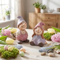 Article Figurines décoratives en céramique – Duo garçon et fille, rose et violet, H10/14 cm