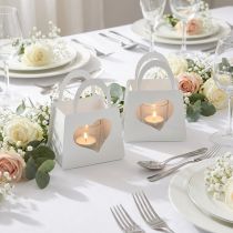 Article Set de 2 photophores en métal blanc avec découpe cœur et insert en verre