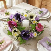 Article Couronne décorative en fleurs artificielles Anémones et Marguerites violettes et blanches Ø25 cm