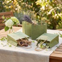Article Sachets cadeaux en papier effet tressé vert 12x12cm - Lot de 12