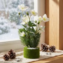 Article Rose de Noël artificielle blanche avec sapin et boule en mousse 33 cm