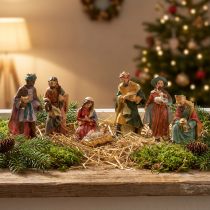 Article Figurines de crèche de Noël en résine peintes à la main - Lot de 7, 2 à 9 cm
