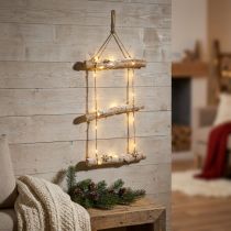 Article Décoration murale de Noël avec guirlande LED, flocons en bois et branches enneigées H150 cm