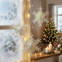 Article Lot de 3 décorations flocons de neige pailletés à suspendre Ø 15 cm