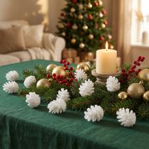 Article Lot de 45 pommes de pin décoratives blanches avec paillettes - 3,5 cm