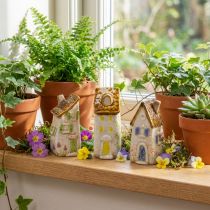 Article Set de 3 maisons miniatures en céramique 10 cm, style rustique pour décoration intérieure