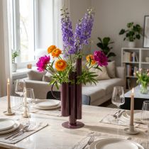 Article Vase moderne en métal rouge bordeaux, design géométrique 31 cm