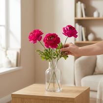 Article Ranunculus artificiel rose en lot de 3, hauteur 51 cm