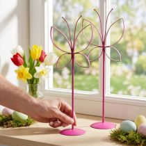 Article Décoration Papillon en Métal Fuchsia et Or - Lot de 2 - Hauteur 35 cm