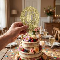 Article Décoration pour anniversaire 40 ans dorée avec tige – Lot de 10
