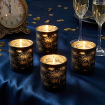 Article Ensemble de 6 photophores en verre noir et doré avec motif feu d’artifice – 9 cm