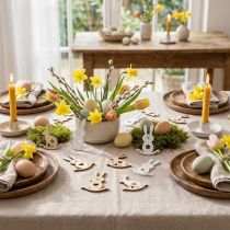 Article Lot de 96 lapins en bois à parsemer – Blanc et naturel – Décoration de Pâques