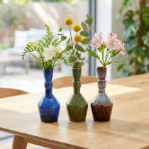 Article Ensemble de 3 vases décoratifs en céramique, bleu, vert et brun, Ø8 cm, H18,5 cm