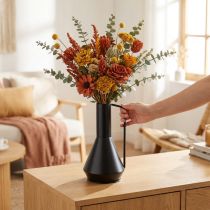 Article Vase décoratif en métal noir design pichet 19,5x38,5cm pour fleurs séchées