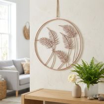 Article Décoration murale ronde en métal motif fougères rosé, Ø52cm