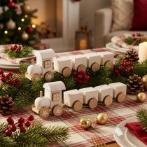 Article Train de Noël en Bois Blanc Décoratif 20 cm x 6 cm - Lot de 2