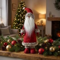 Article Père Noël décoratif debout en feutrine rouge avec fourrure 41 cm