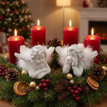 Article Set de 2 anges couchés en résine blanche avec plumes pour décoration de Noël, H 8/8,5 cm, L 14/12,5 cm