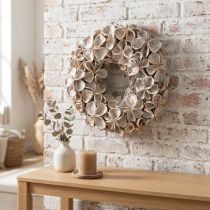 Article Couronne décorative en lotus séché blanc 35 cm pour intérieur