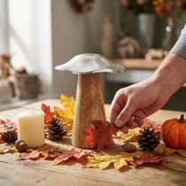 Article Décoration champignon en bois et métal argenté H14 cm