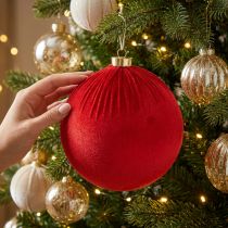 Article Boules de Noël rouges en velours 15cm à suspendre, lot de 3