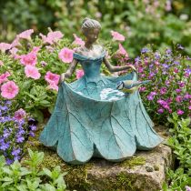 Article Figurine décorative fille en robe florale avec coupelle pour oiseaux 33,5 cm