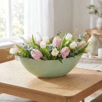 Article Coupe décorative ovale en plastique vert pastel 55cm x 14,5cm H17cm