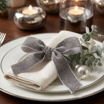 Article Ruban de velours avec ruban décoratif pailleté velours gris argent 20mm 10m