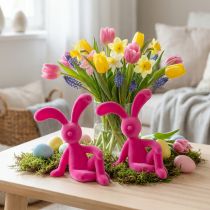 Article Figurines lapin rose assis en décoration printanière – Lot de 2, 22 cm