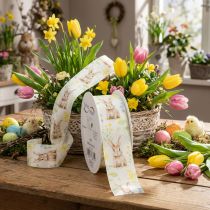 Article Ruban décoratif motif lapin de Pâques, 15 m, jaune et blanc