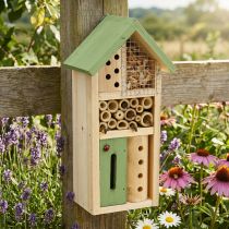 Article Hôtel à insectes en bois vert avec toit H26cm