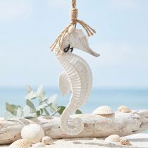 Article Décoration à suspendre hippocampe en bois effet lavé blanc 27 cm