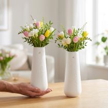 Article Vases décoratifs en céramique blanc et or avec motif oiseau – Lot de 2, H19 cm