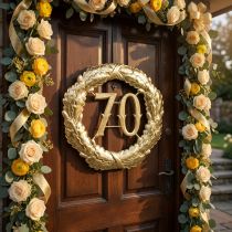 Article Décoration murale chiffre 70 doré avec couronne en carton, Ø 40 cm