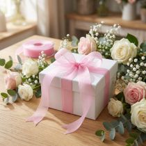 Article Ruban organza rose avec bordure, 25 mm x 50 m